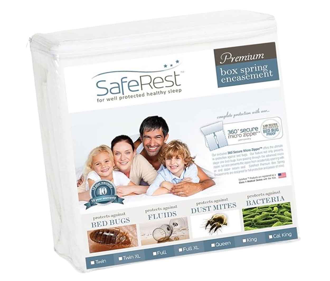 Smiling family lying on a bed equipped with a SafeRest product